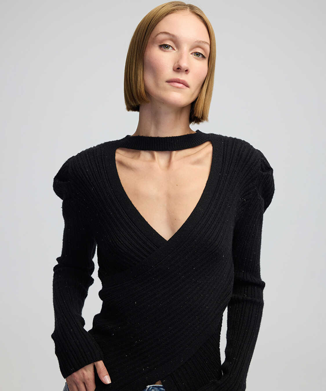 Lurex iplikli cutout triko - IW6240050278001 - Siyah Triko