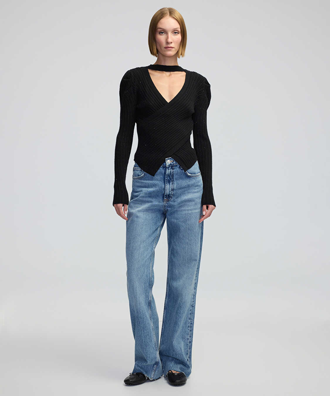 Lurex iplikli cutout triko - IW6240050278001 - Siyah Triko