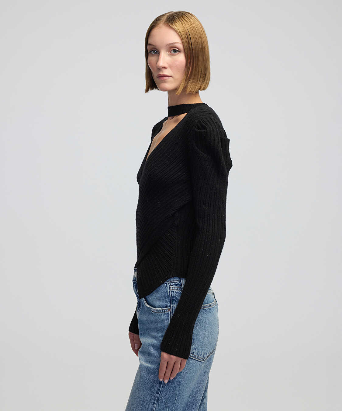 Lurex iplikli cutout triko - IW6240050278001 - Siyah Triko