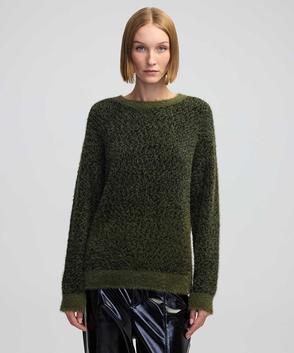 Dokulu colorblock kazak - IW6240050310022 - Haki Triko