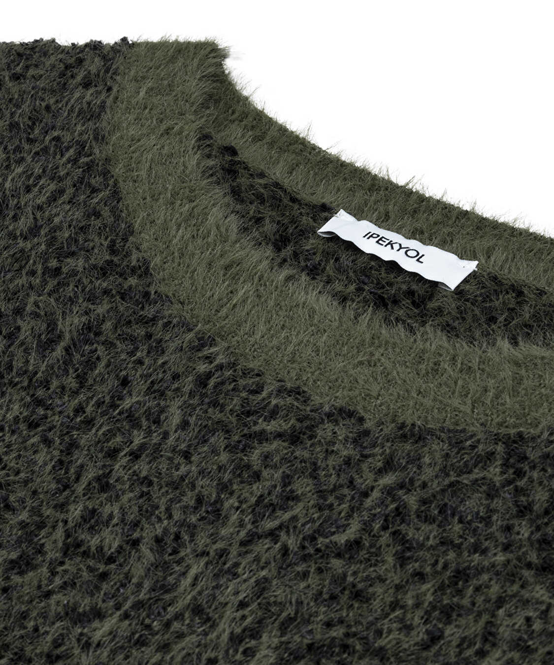 Dokulu colorblock kazak - IW6240050310022 - Haki Triko