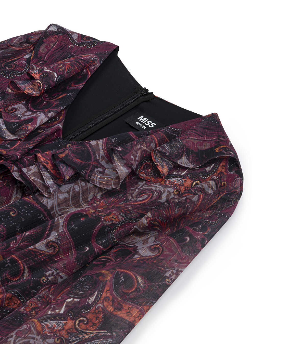Desenli şifon elbise - IW6250002107035 - Bordo Elbise