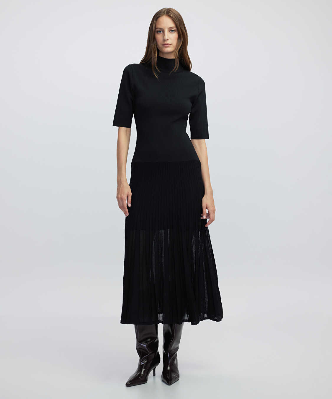 Transparan mix triko elbise - IW6250002144001 - Siyah Elbise