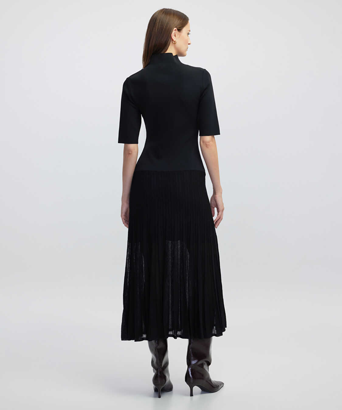 Transparan mix triko elbise - IW6250002144001 - Siyah Elbise