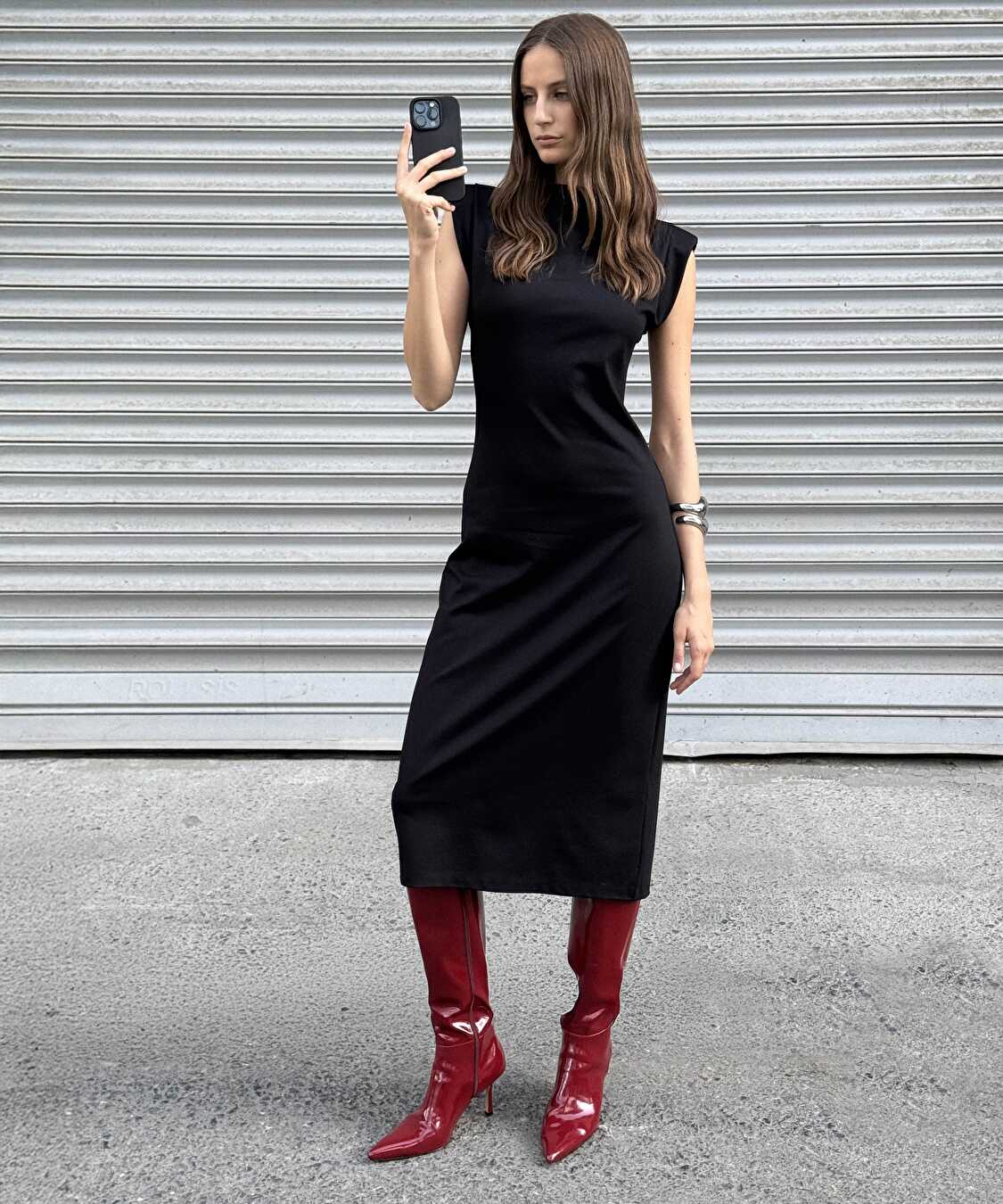 Vatkalı örme elbise - IW6250002151001 - Siyah Elbise