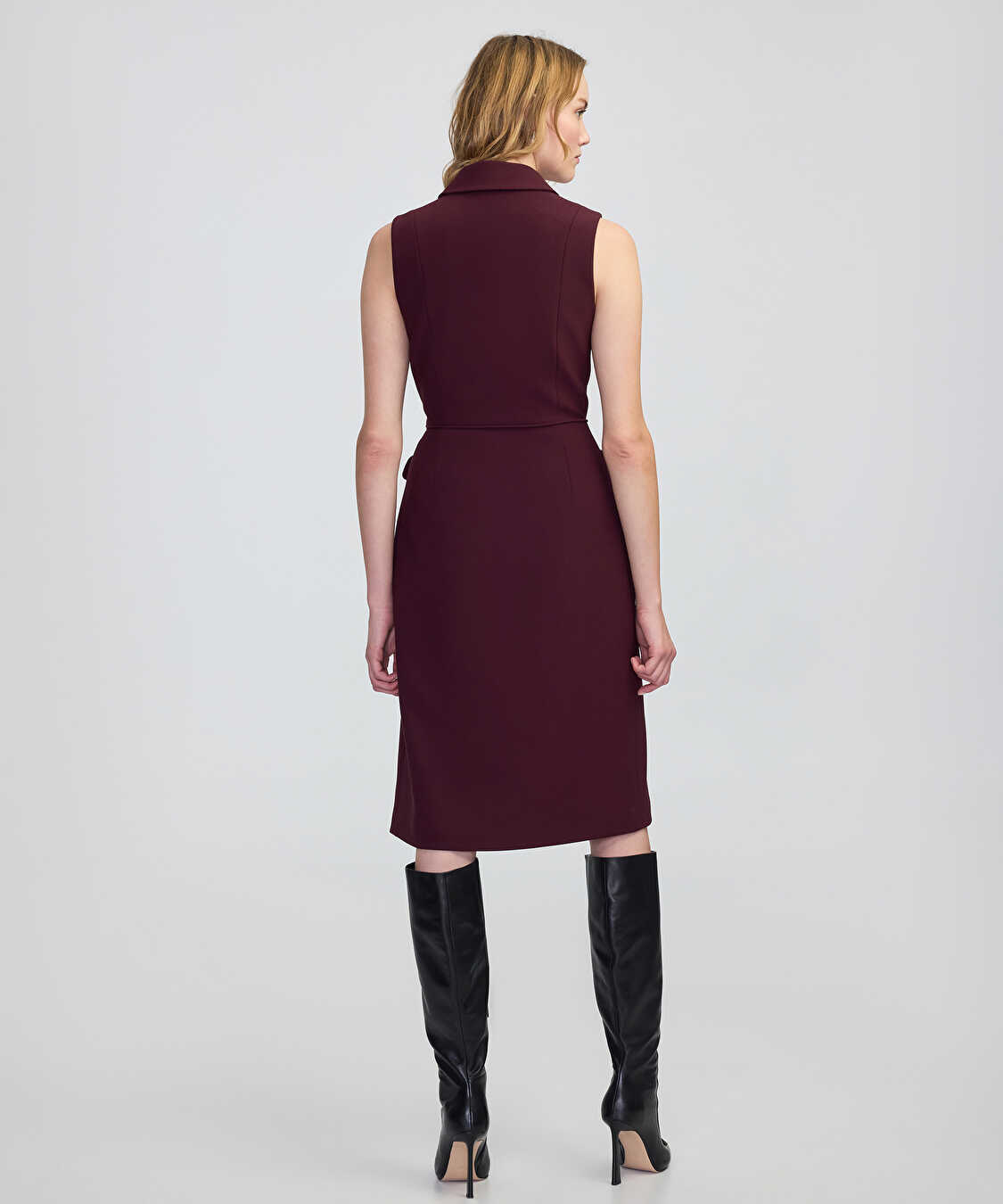 Geniş cepli midi elbise - IW6250002197035 - Bordo Elbise