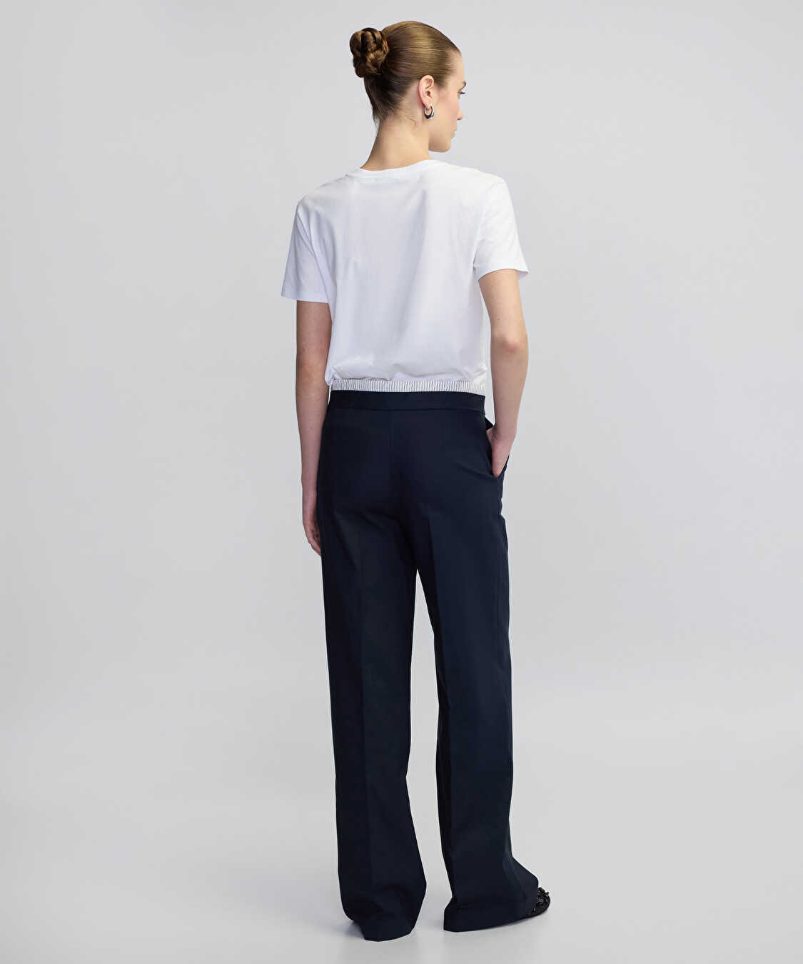 Kontrast elastik bel pantolon - IW6250003053015 - Lacivert Pantolon