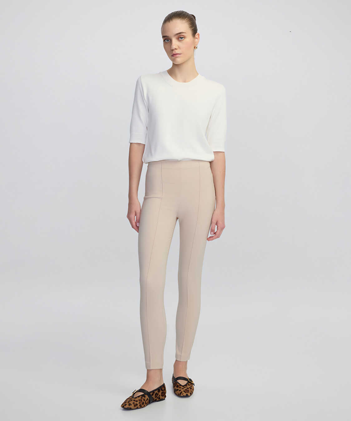 Metal fermuarlı skinny fit pantolon - IW6250003061003 - Natürel Pantolon