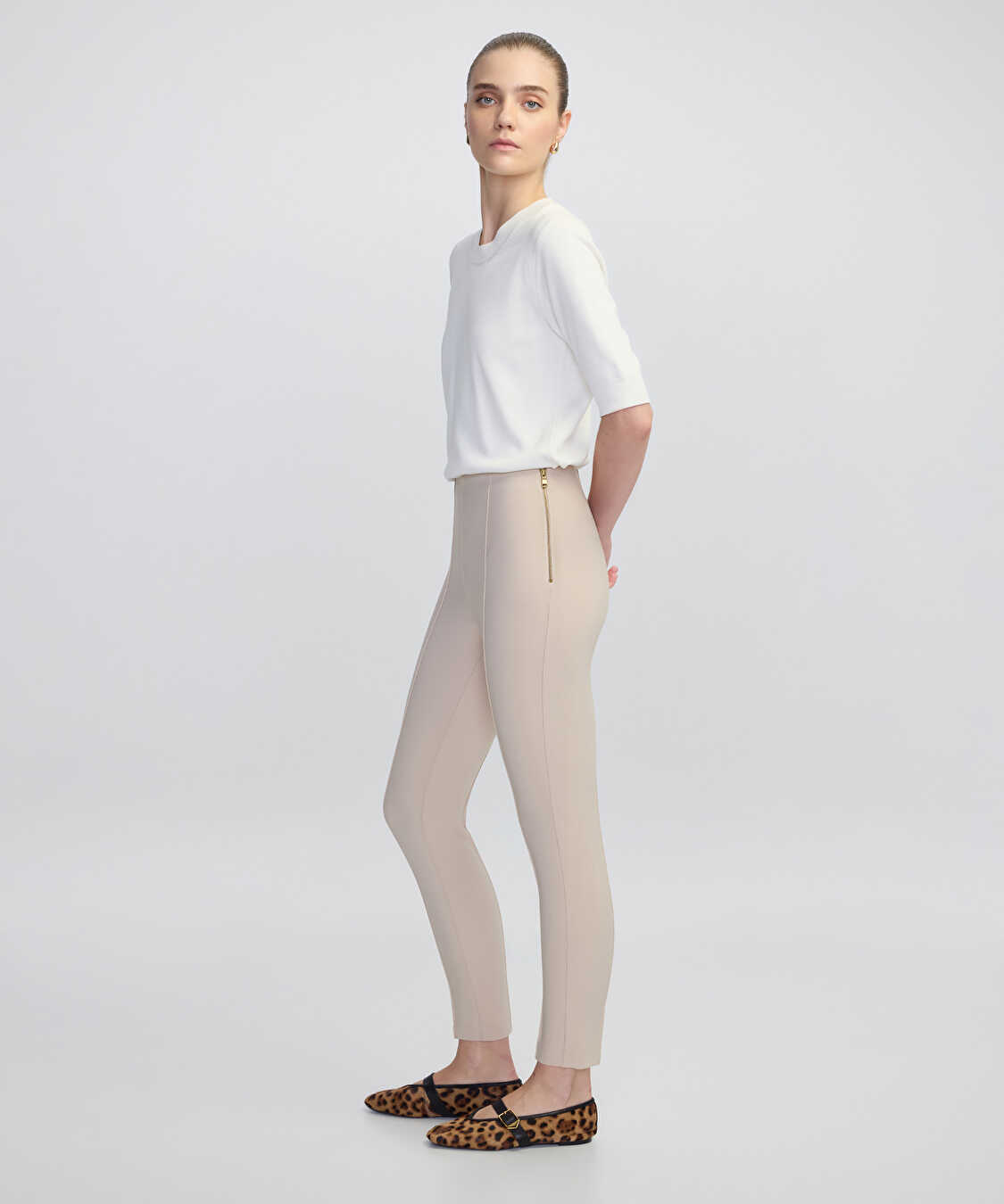 Metal fermuarlı skinny fit pantolon - IW6250003061003 - Natürel Pantolon