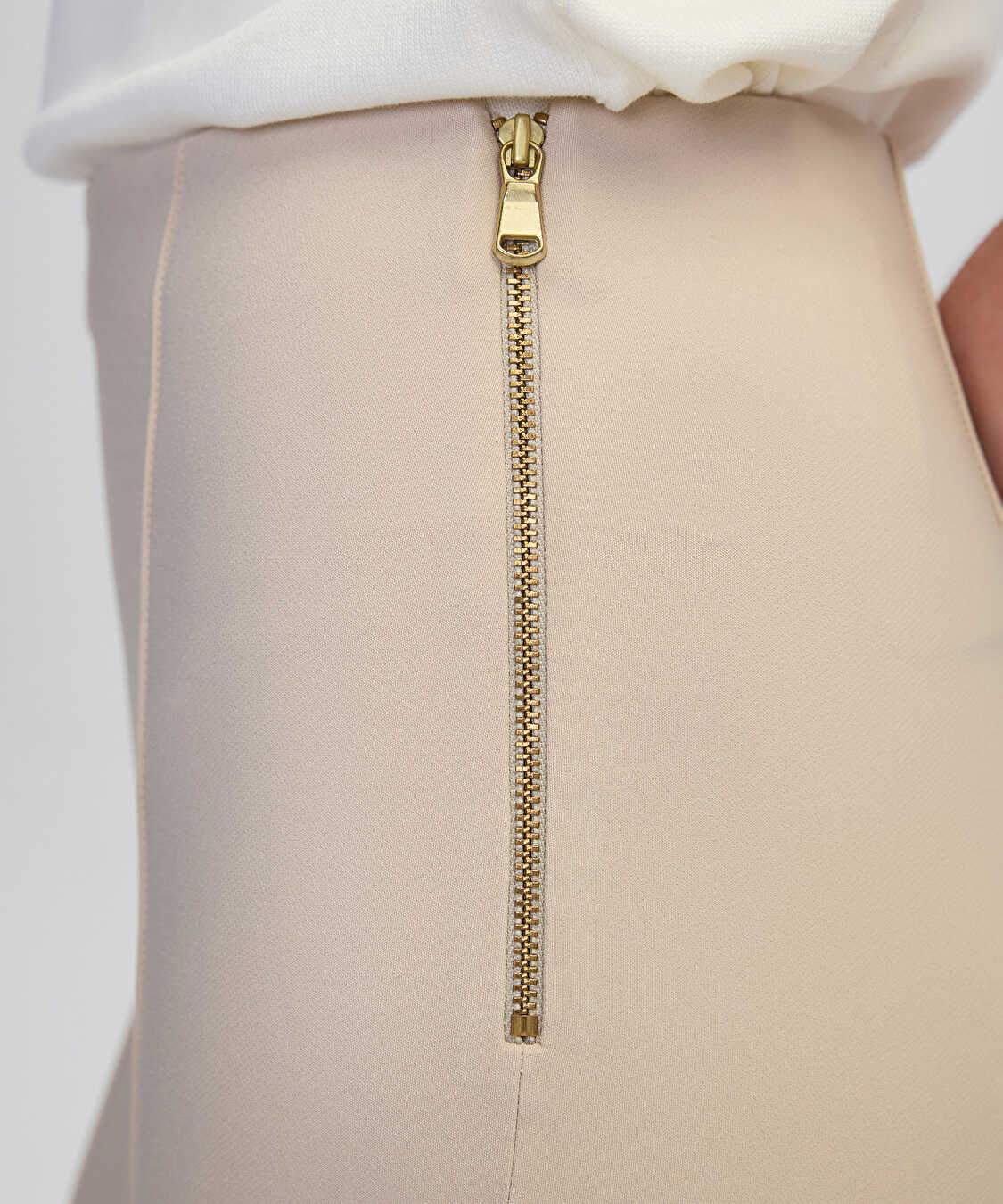 Metal fermuarlı skinny fit pantolon - IW6250003061003 - Natürel Pantolon