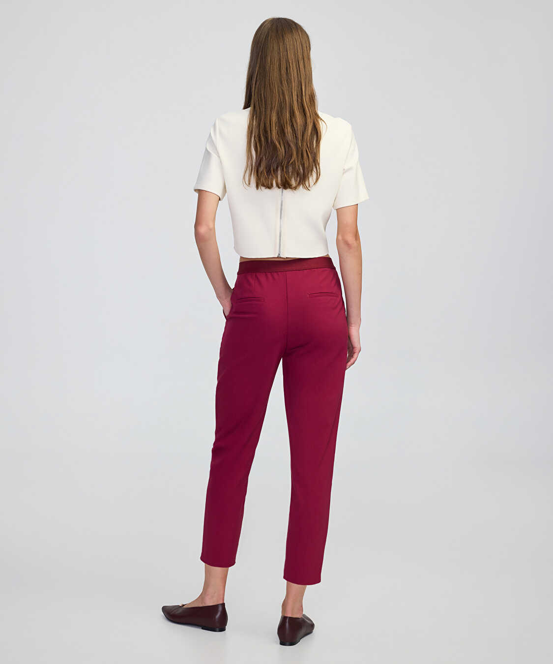 Elastik bel cepli pantolon - IW6250003063049 - Vişne Pantolon