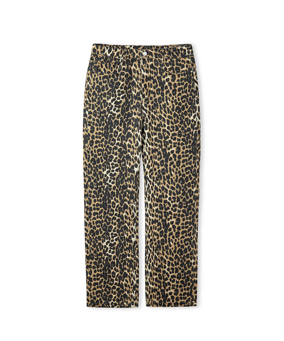 Leopar desen non denim pantolon - IW6250003077003 - Natürel Pantolon