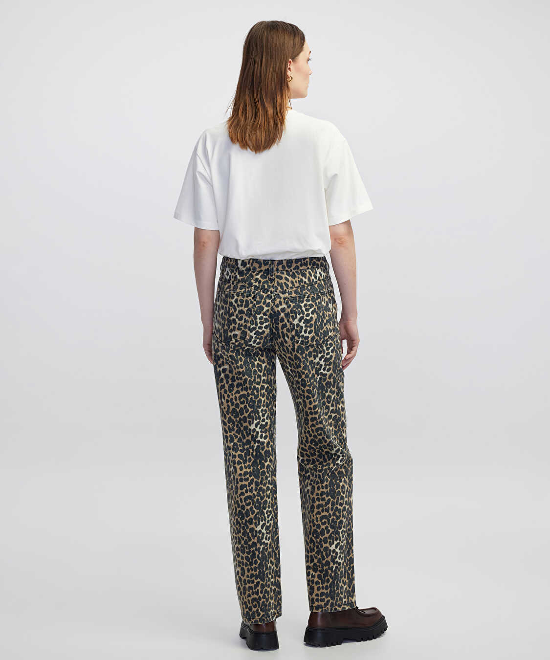 Leopar desen non denim pantolon - IW6250003077003 - Natürel Pantolon