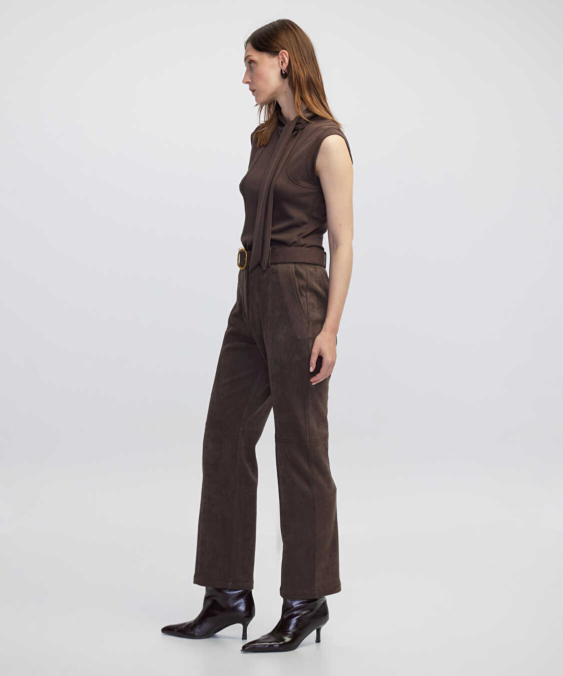 Süet görünümlü pantolon - IW6250003116074 - Kahverengi Pantolon