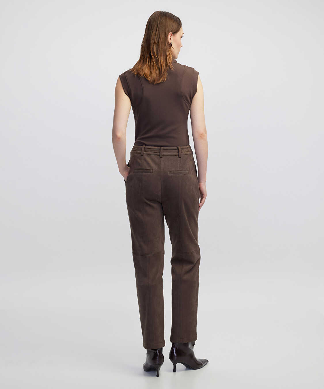 Süet görünümlü pantolon - IW6250003116074 - Kahverengi Pantolon