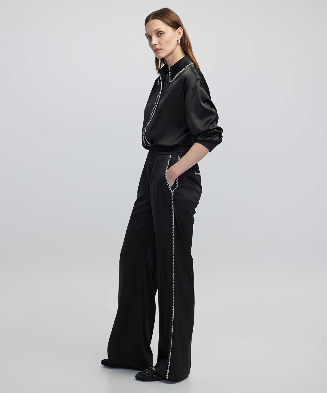 Strass taş şeritli pantolon - IW6250003136001 - Siyah Pantolon
