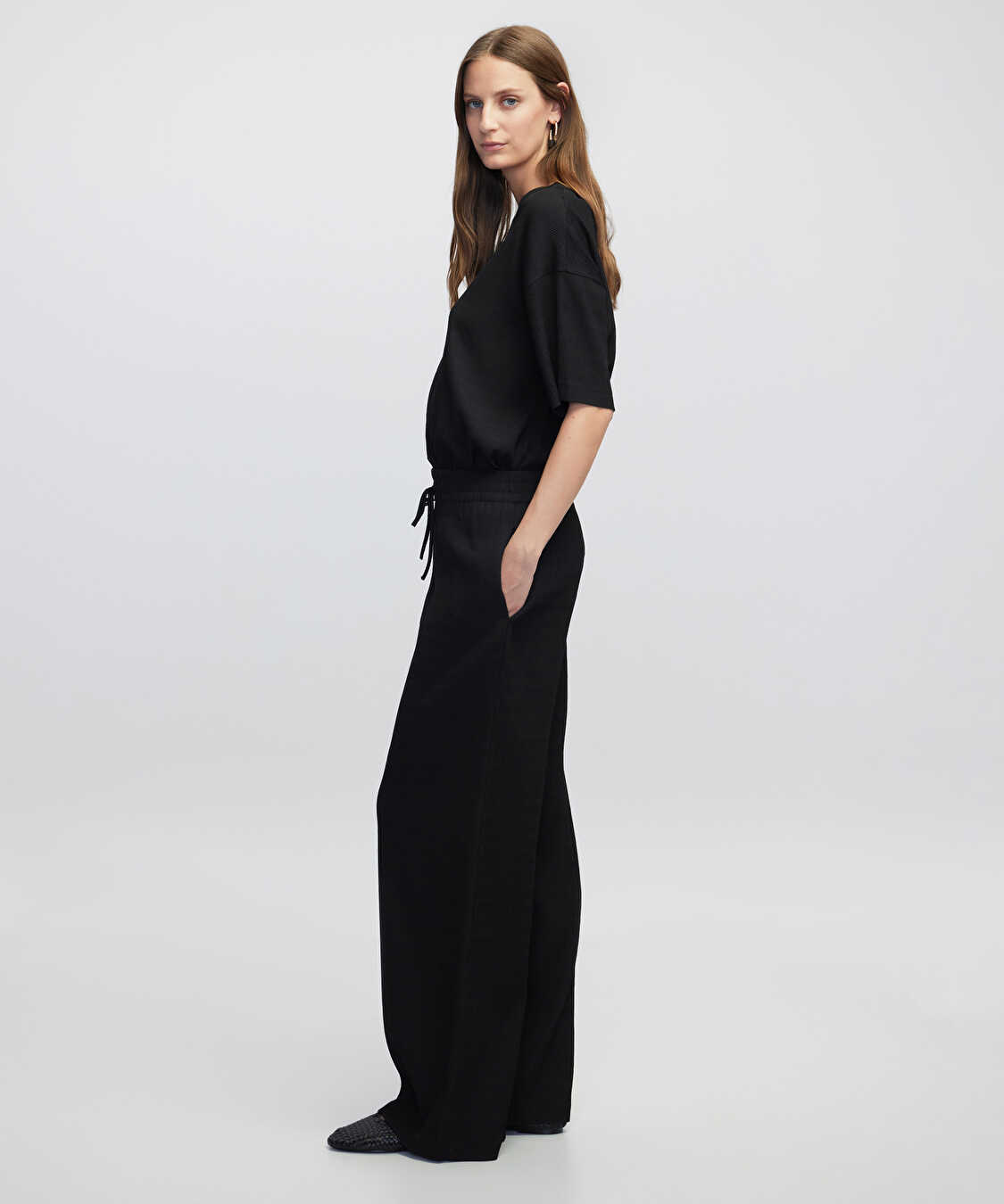 Elastik bel dokulu pantolon - IW6250003139001 - Siyah Pantolon