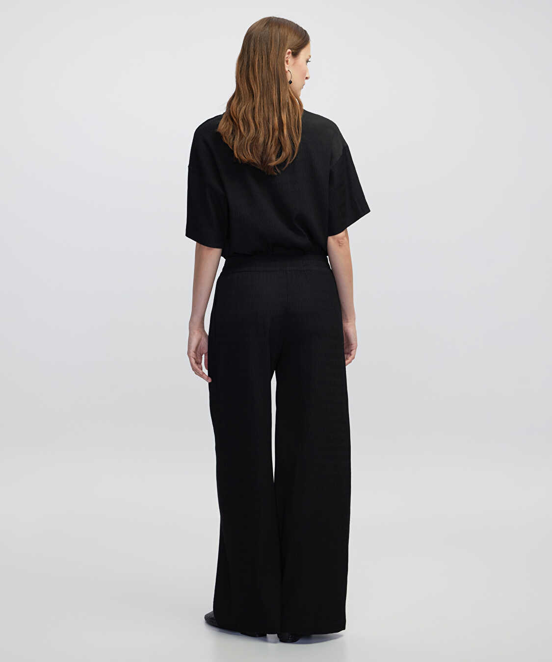 Elastik bel dokulu pantolon - IW6250003139001 - Siyah Pantolon