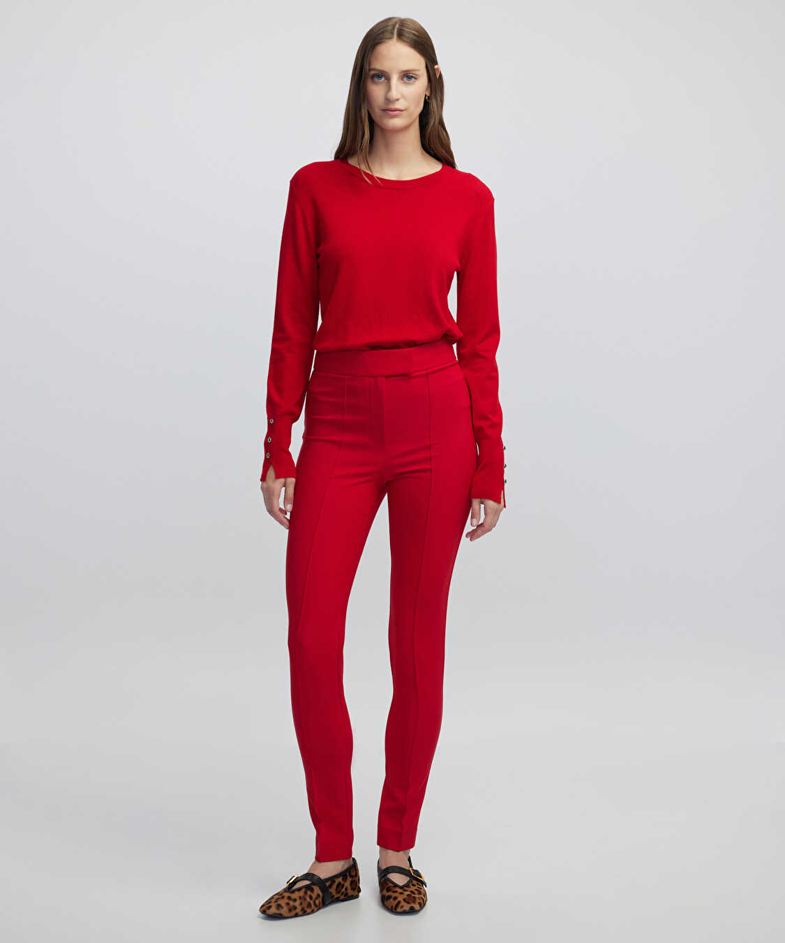 Yüksek bel skinny fit pantolon - IW6250003150034 - Kırmızı Pantolon