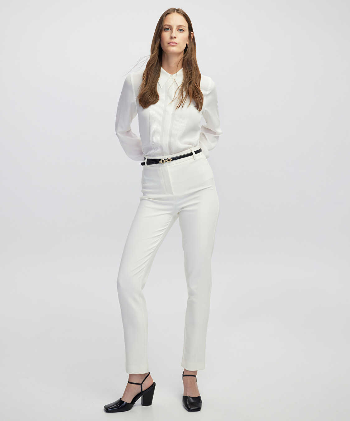 Elastik bel skinny fit pantolon - IW6250003151082 - Krem Pantolon