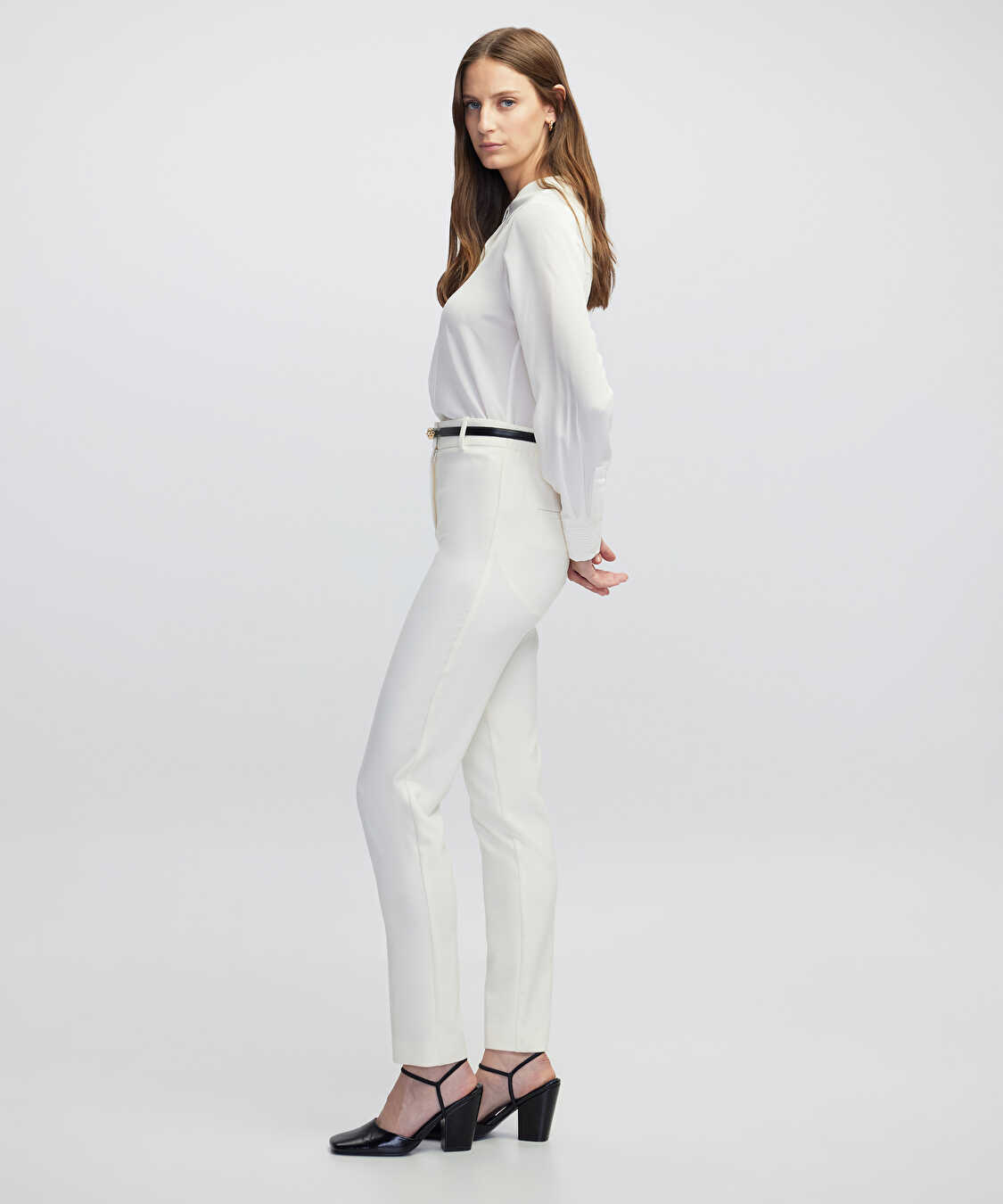 Elastik bel skinny fit pantolon - IW6250003151082 - Krem Pantolon