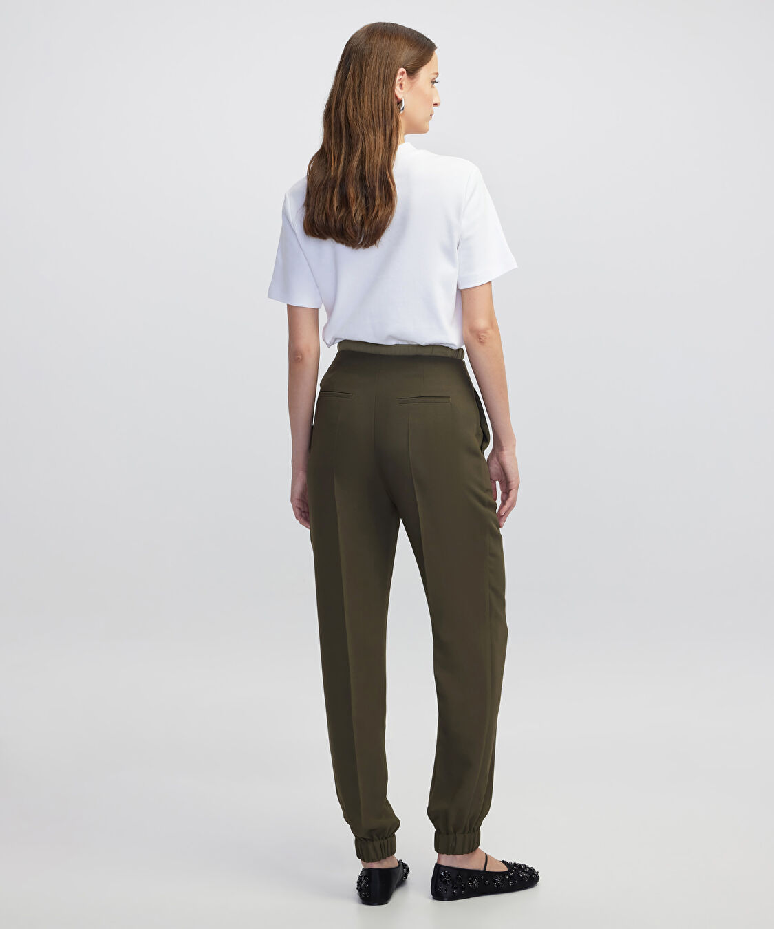 Teknik kumaş mix jogger pantolon - IW6250003162012 - Koyu Yeşil Pantolon