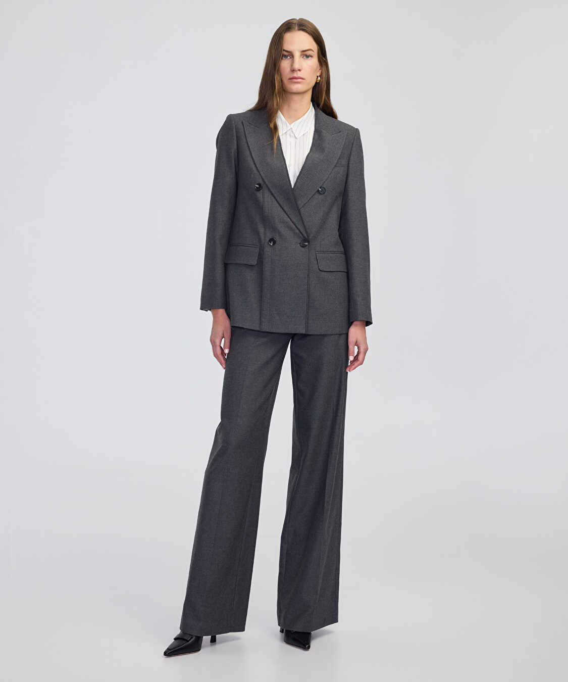 Kemerli wide leg fit pantolon - IW6250003188088 - Antrasit Pantolon