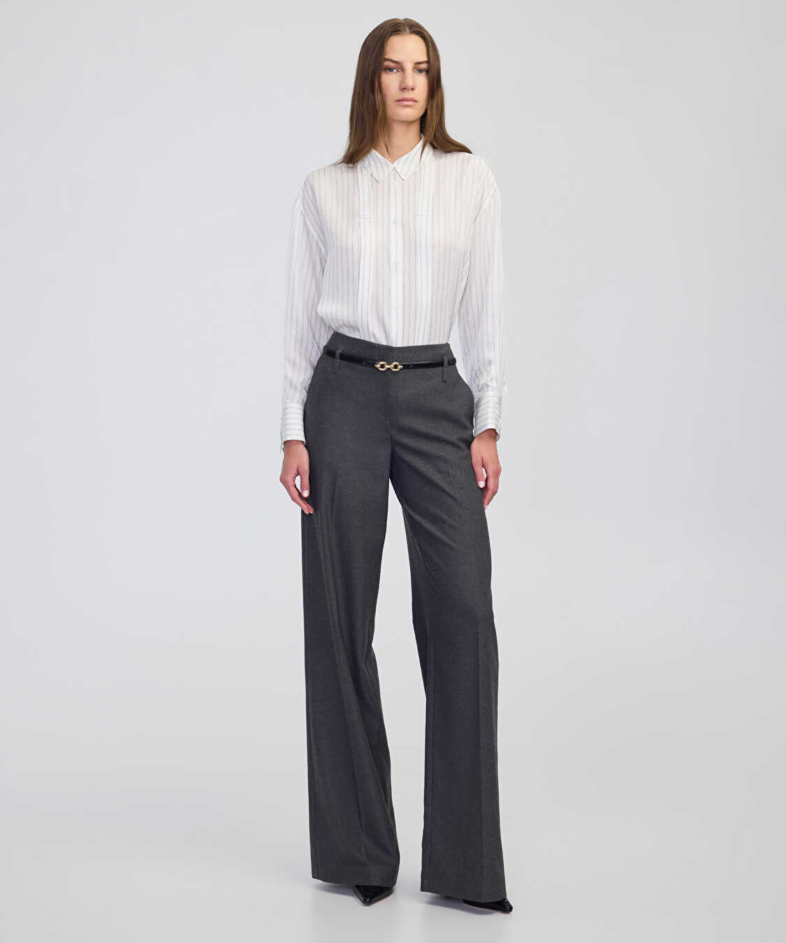 Kemerli wide leg fit pantolon - IW6250003188088 - Antrasit Pantolon
