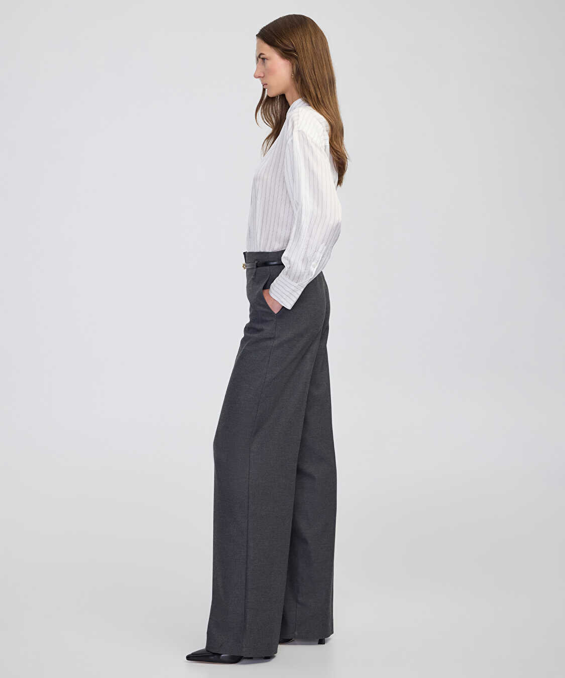 Kemerli wide leg fit pantolon - IW6250003188088 - Antrasit Pantolon