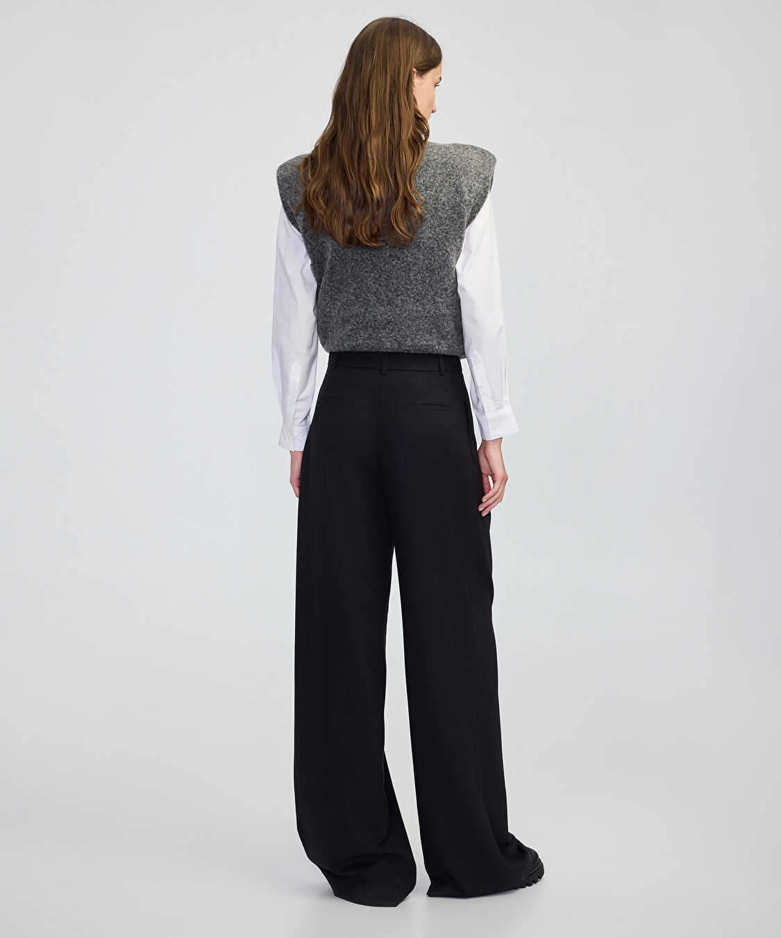 Kontrast kemerli wide leg fit pantolon - IW6250003203001 - Siyah Pantolon