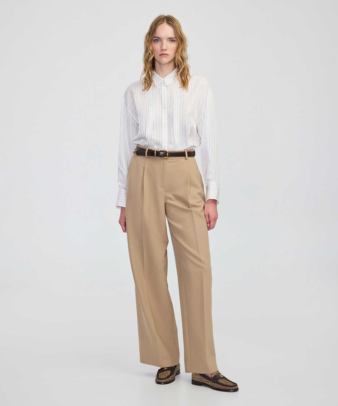 Düğme aksesuarlı wide leg fit pantolon - IW6250003205027 - Kamel Pantolon