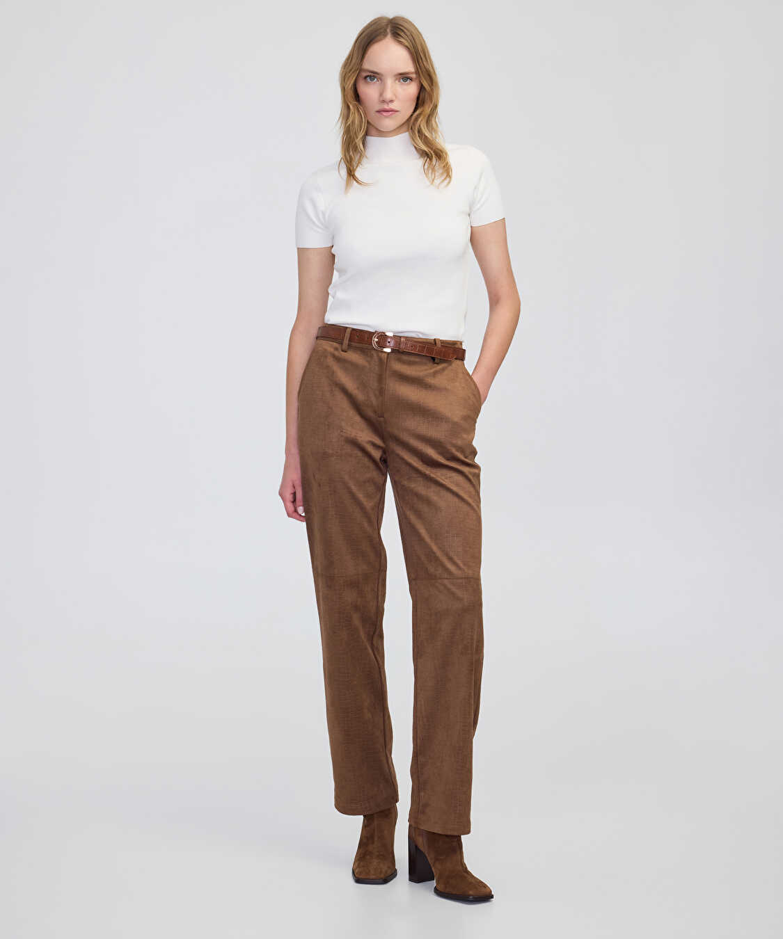 Timsah derisi görünümlü pantolon - IW6250003207021 - Taba Pantolon