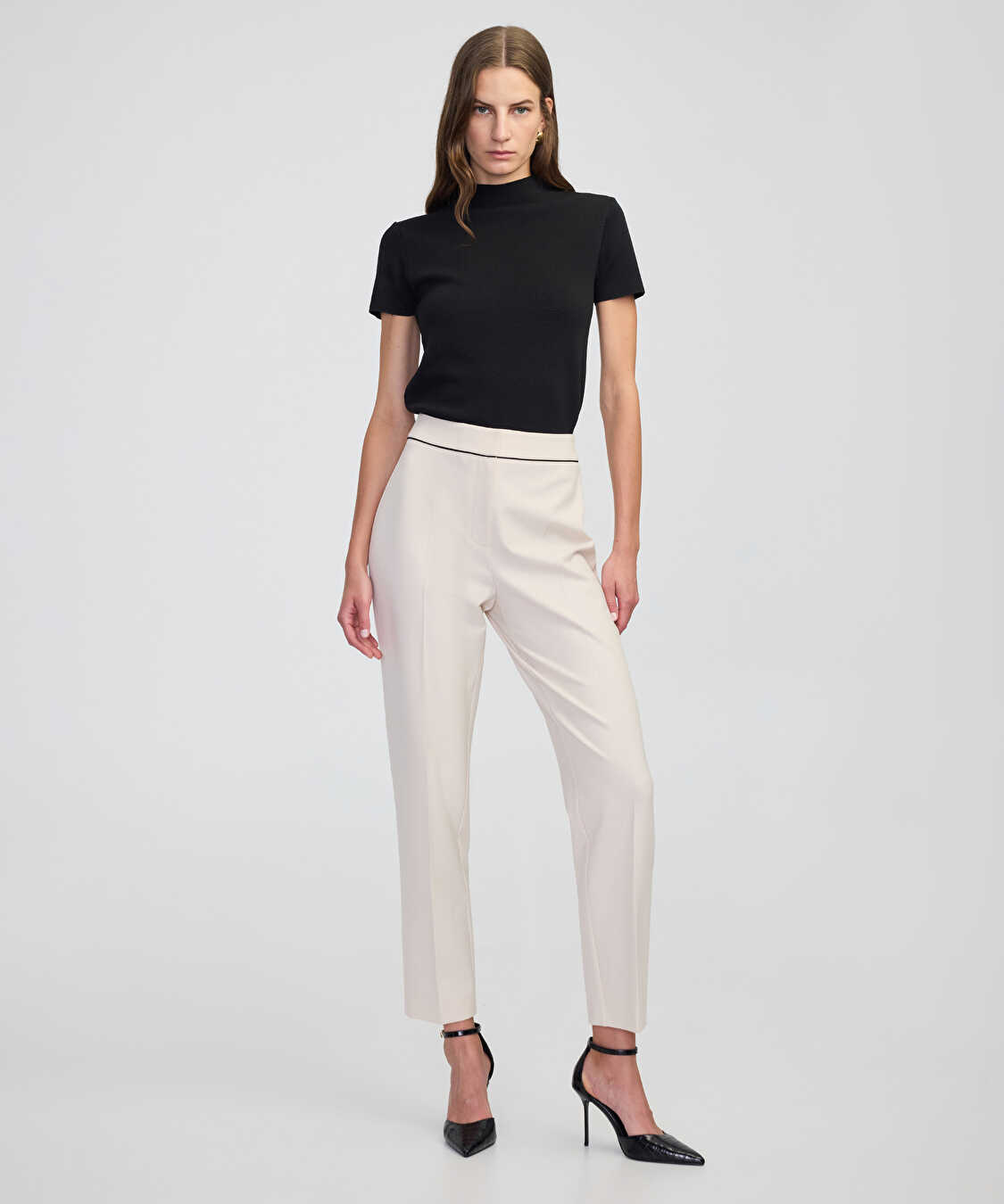Kontrast biyeli pantolon - IW6250003216018 - Ekru Pantolon