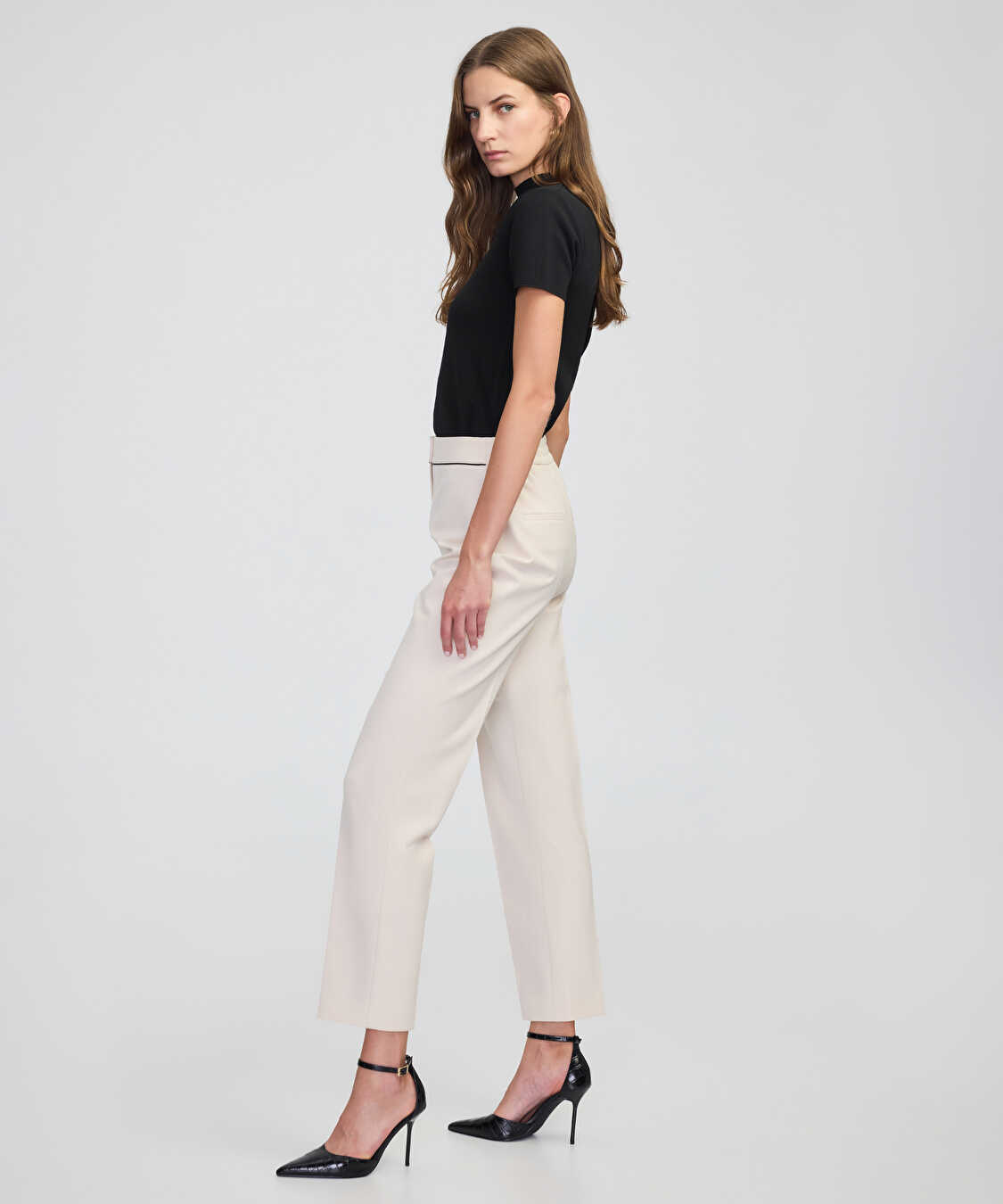 Kontrast biyeli pantolon - IW6250003216018 - Ekru Pantolon