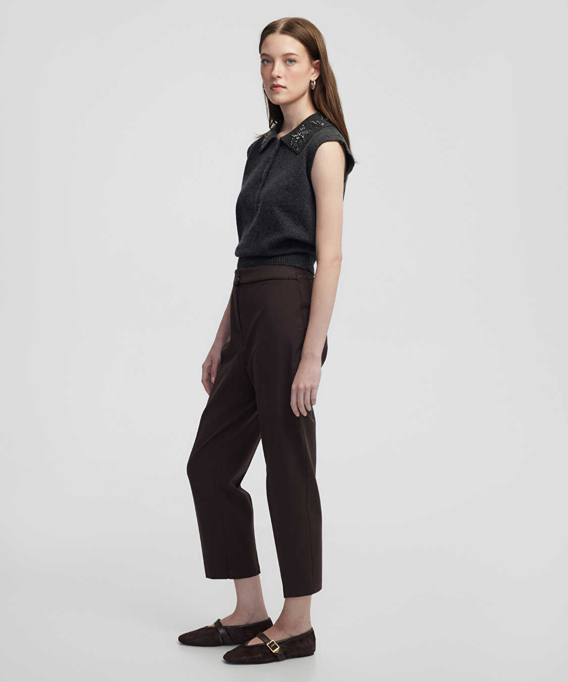 Kontrast biyeli pantolon - IW6250003216074 - Kahverengi Pantolon