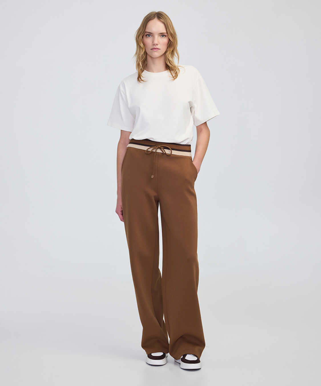 Kontrast elastik bel pantolon - IW6250003217021 - Taba Pantolon