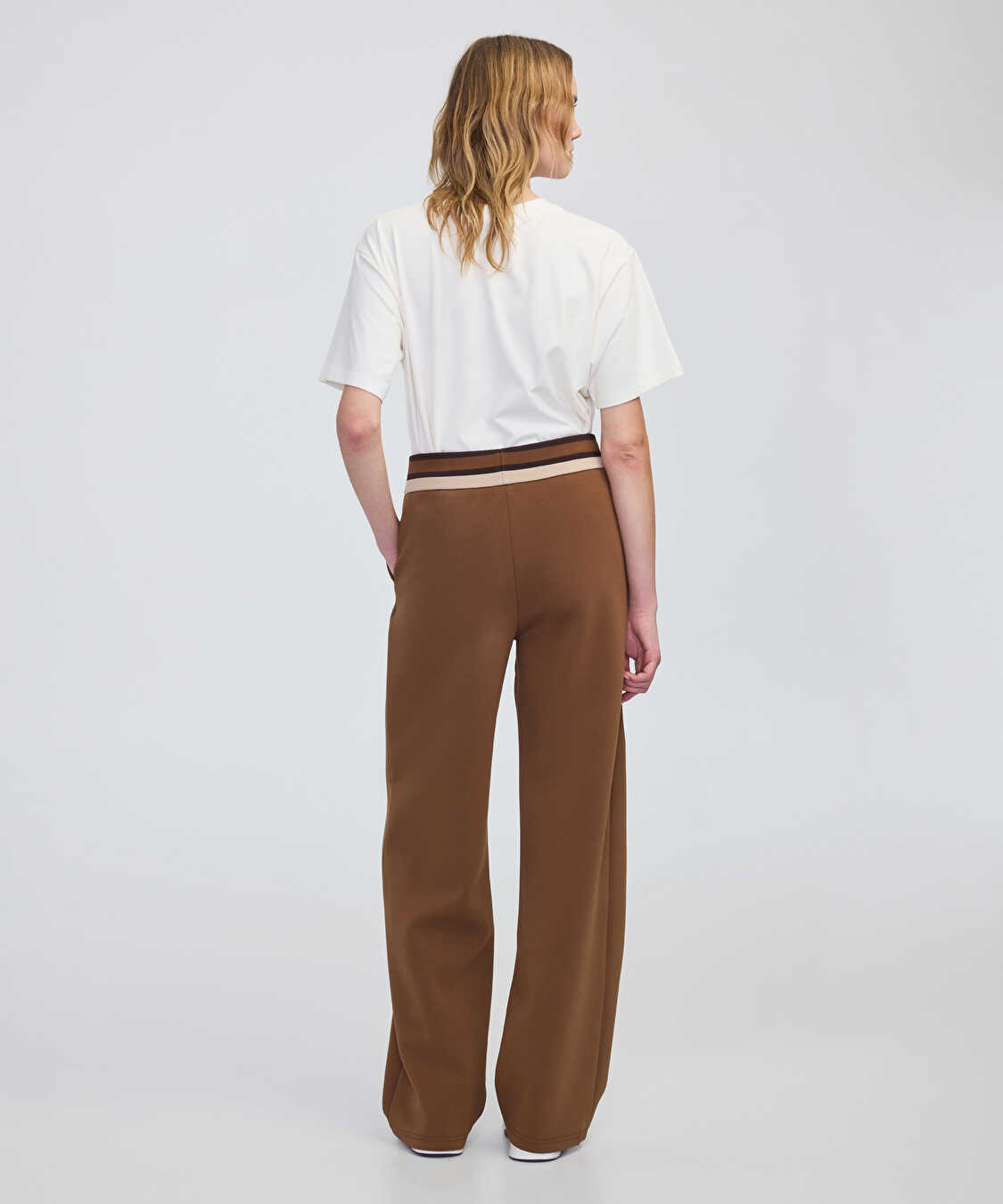 Kontrast elastik bel pantolon - IW6250003217021 - Taba Pantolon