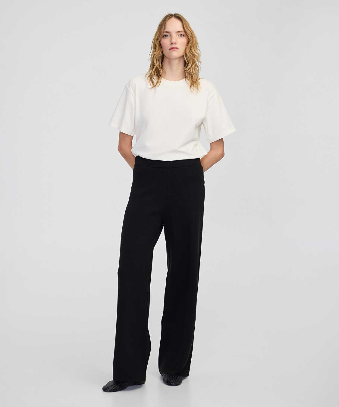 Wide leg fit triko pantolon - IW6250003219001 - Siyah Pantolon