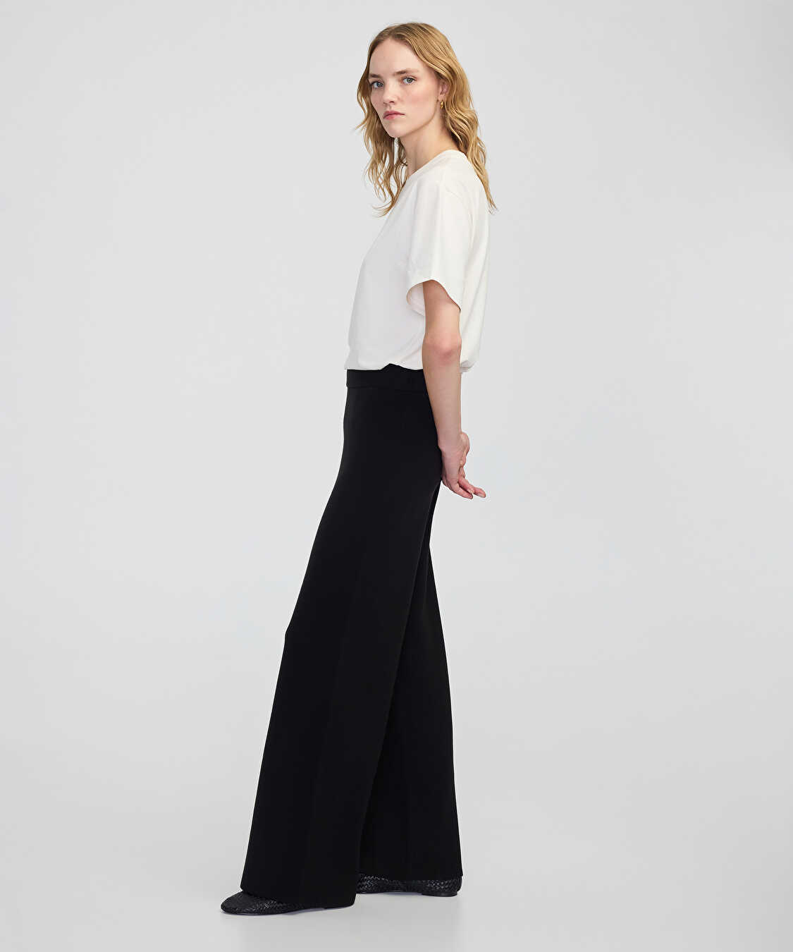 Wide leg fit triko pantolon - IW6250003219001 - Siyah Pantolon