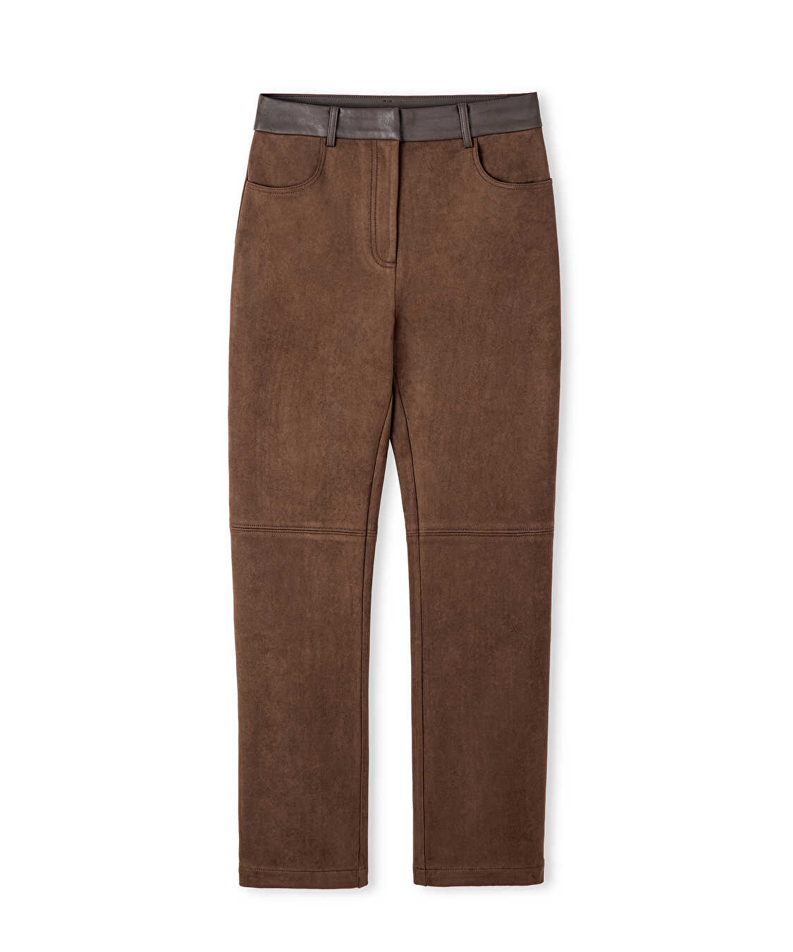 Süet görünümlü suni deri mix pantolon - IW6250003221074 - Kahverengi Pantolon