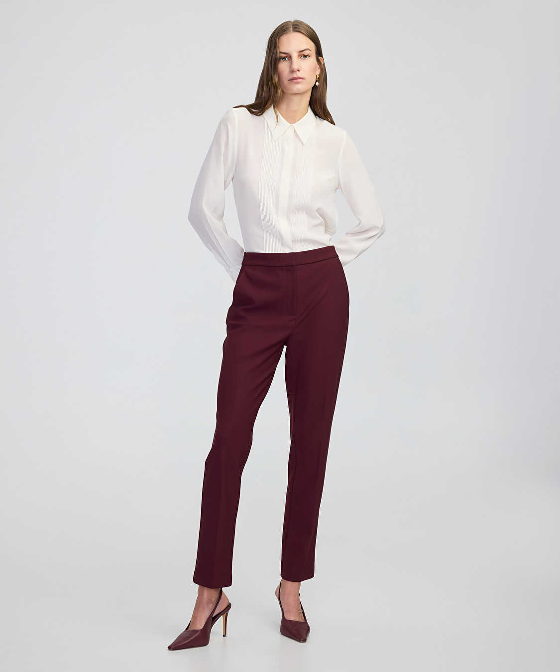Elastik bel cigarette fit pantolon - IW6250003222035 - Bordo Pantolon