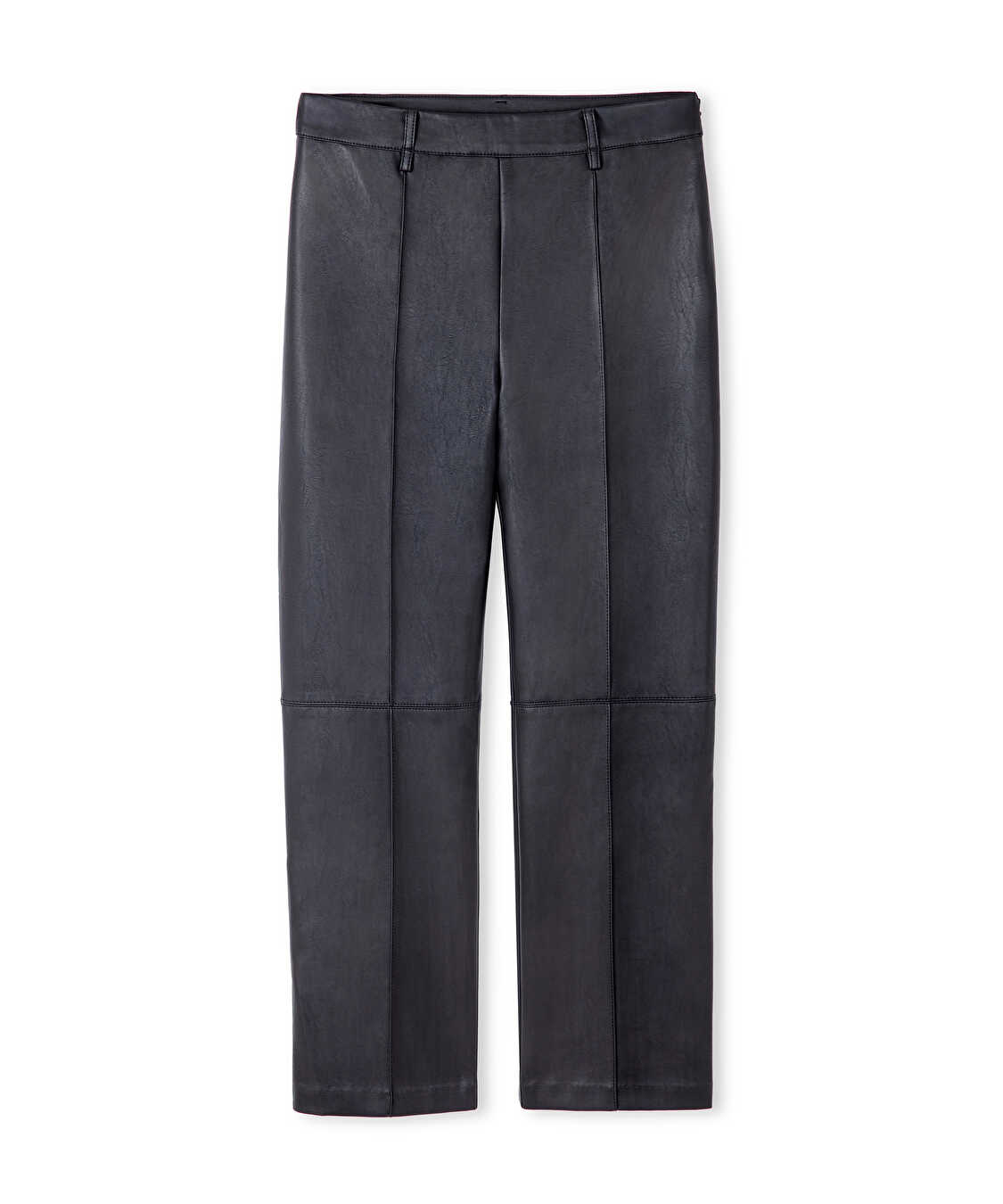 Deri görünümlü straight fit pantolon - IW6250003223001 - Siyah Pantolon