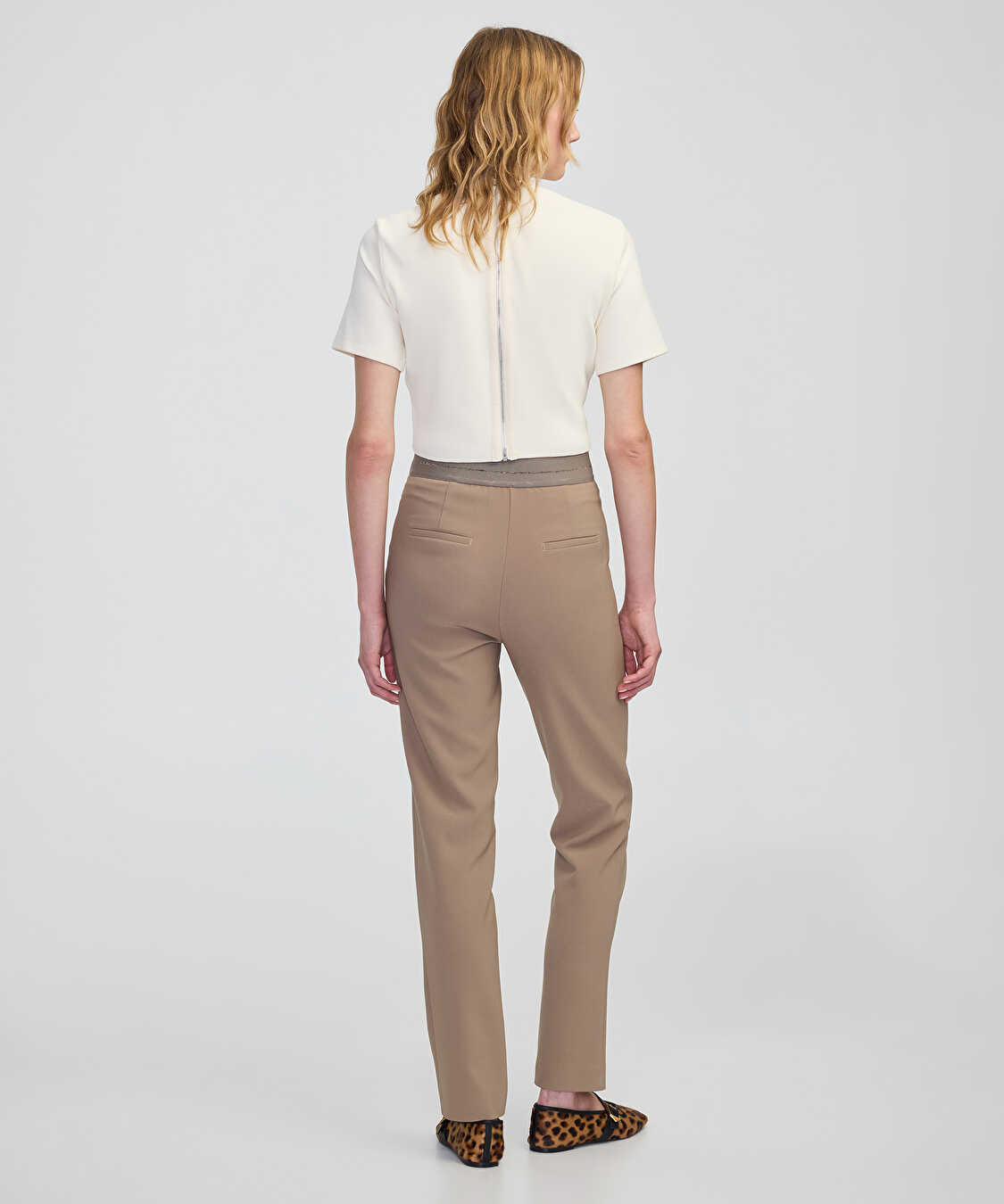 Parlak şeritli skinny fit pantolon - IW6250003227014 - Vizon Pantolon