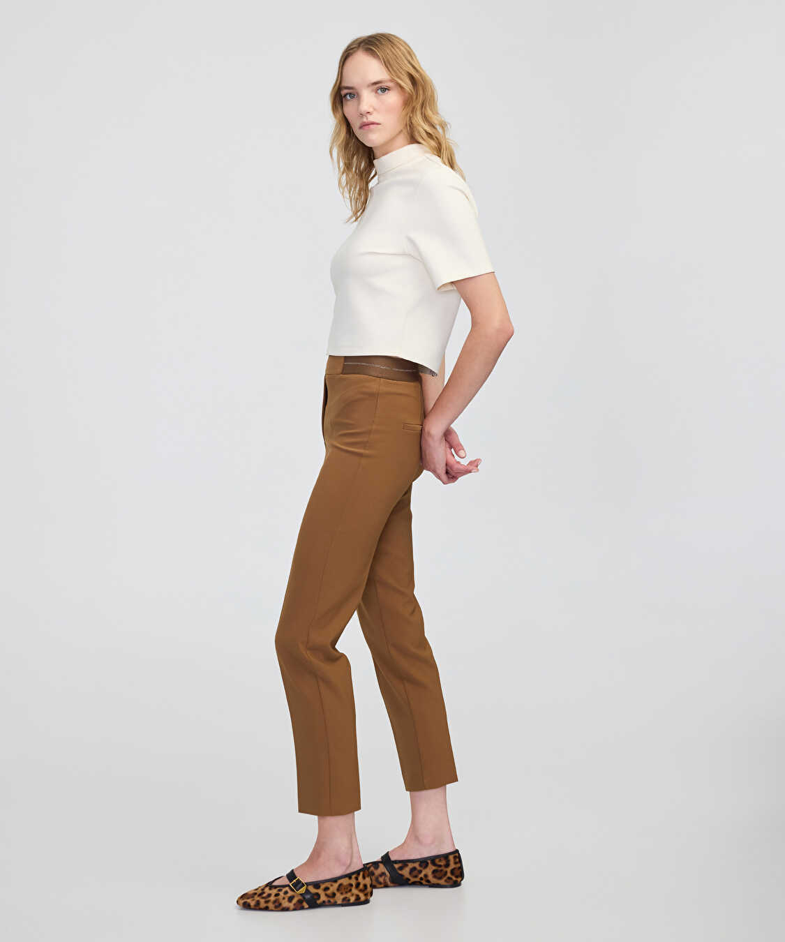 Parlak şeritli skinny fit pantolon - IW6250003227027 - Kamel Pantolon