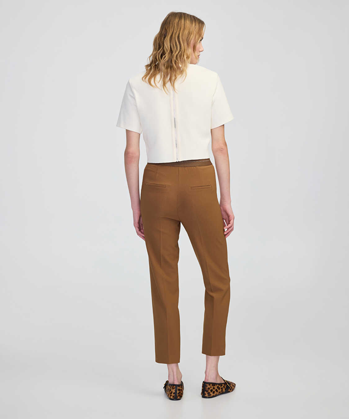 Parlak şeritli skinny fit pantolon - IW6250003227027 - Kamel Pantolon