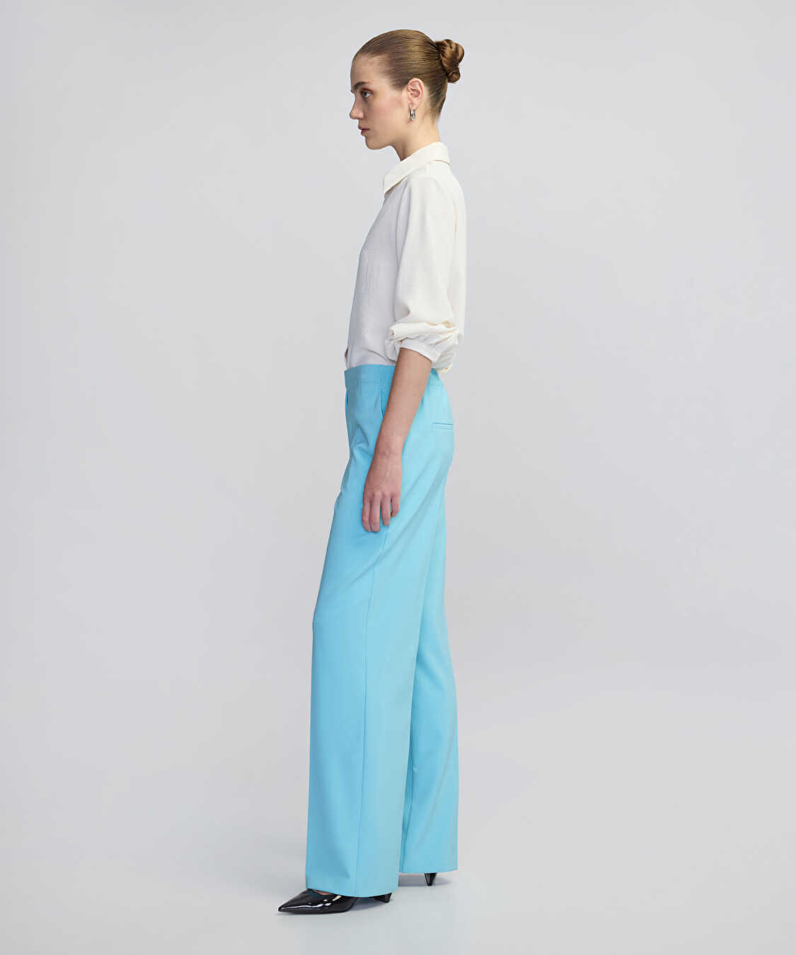 Wide leg fit elastik bel pantolon - IW6250003252025 - Turkuaz Pantolon
