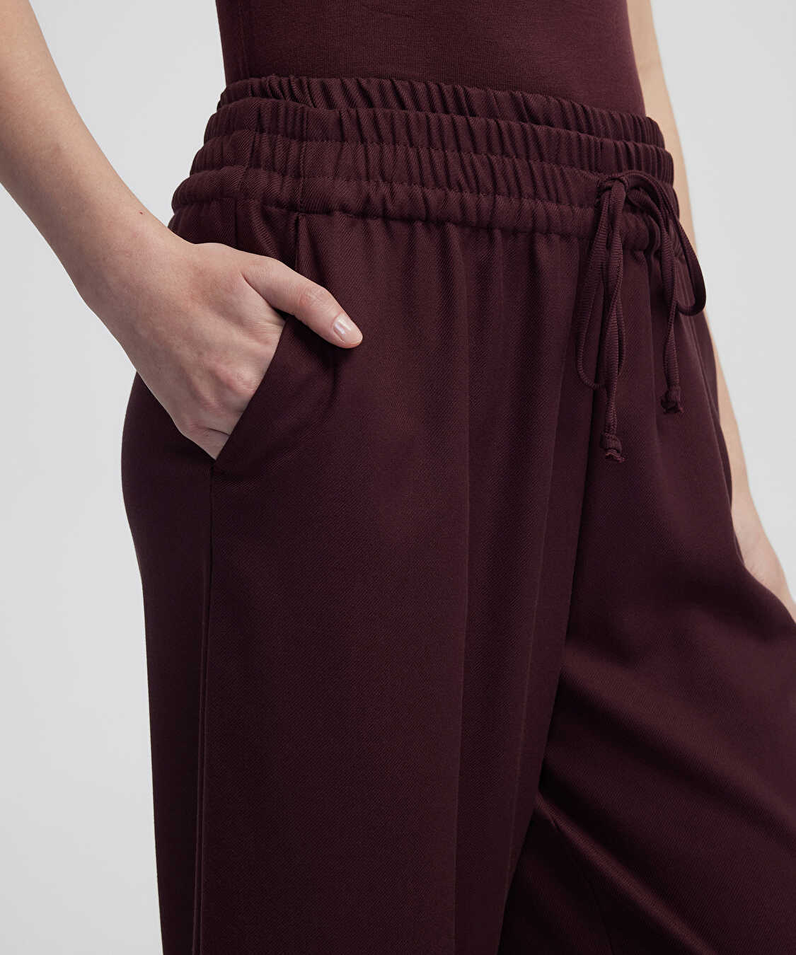 Belden bağlamalı wide leg fit pantolon - IW6250003346035 - Bordo Pantolon
