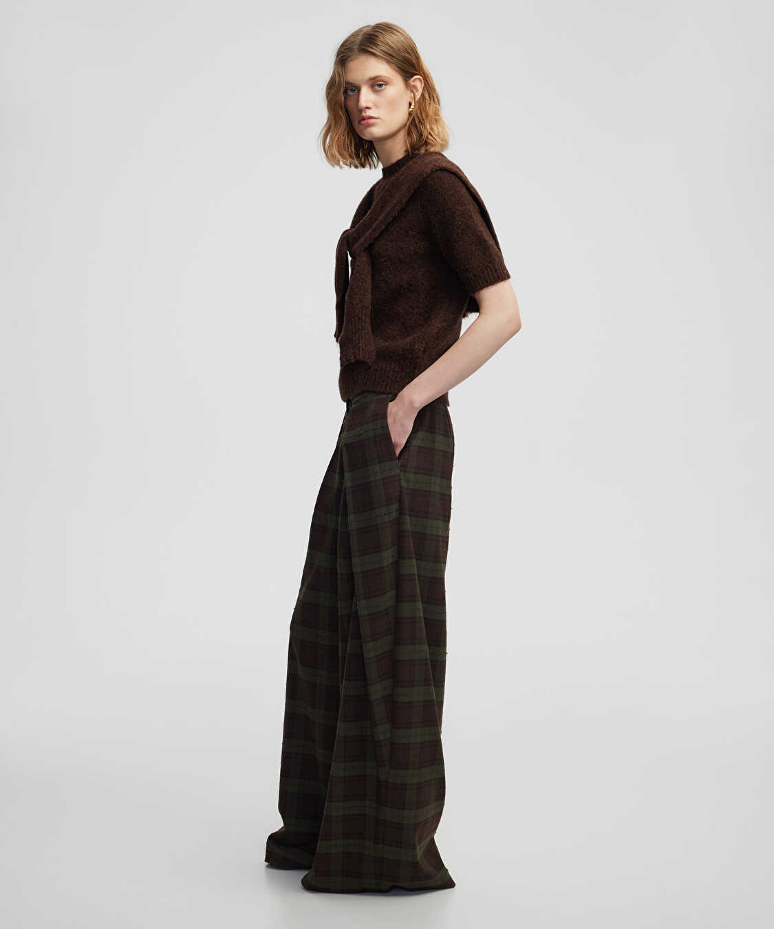 Kemerli ekose desen pantolon - IW6250003373074 - Kahverengi Pantolon