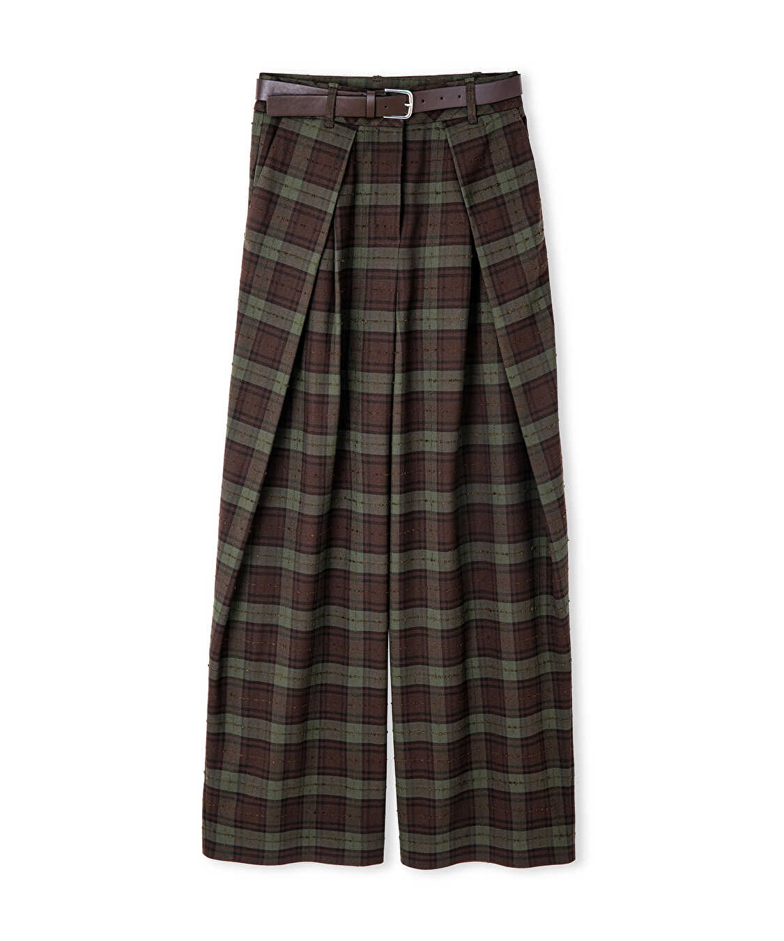Kemerli ekose desen pantolon - IW6250003373074 - Kahverengi Pantolon