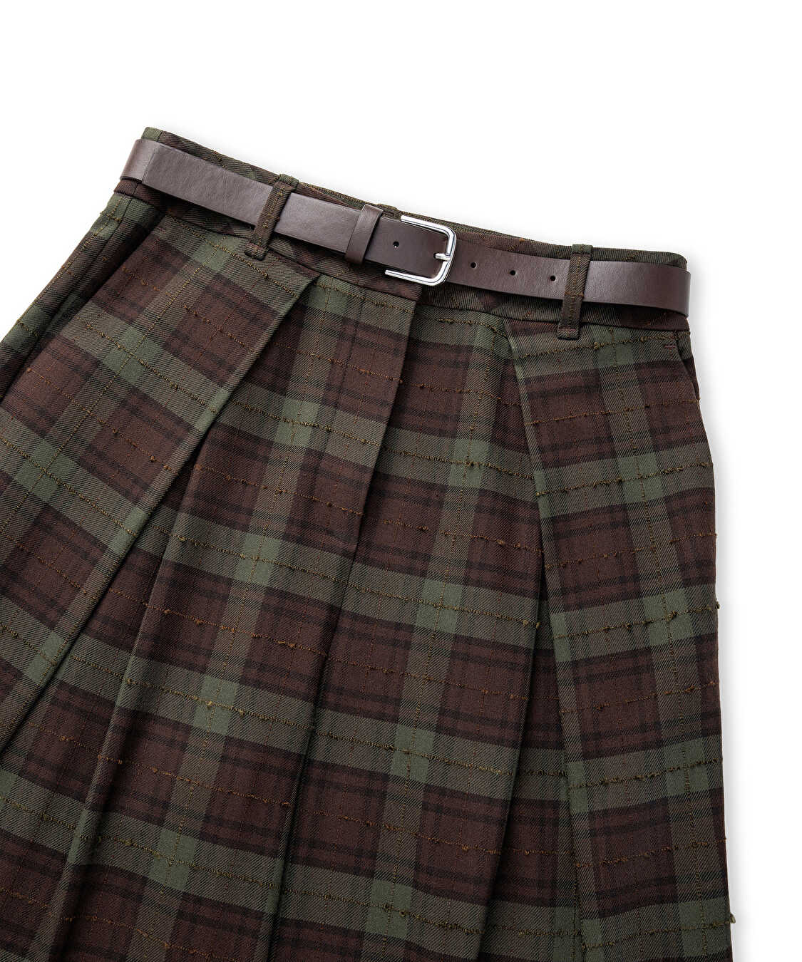 Kemerli ekose desen pantolon - IW6250003373074 - Kahverengi Pantolon